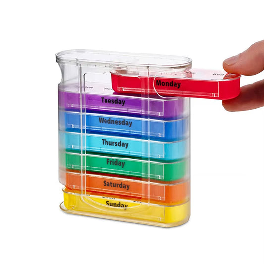 Ready to Ship 28 Compartments Organizer Transparent Shell 7 Day Drawer Tablet Sorter Box Stock Pill Box